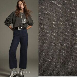 NWOT Anthropologie Maeve Colette Sparkle Denim Wide Leg Blue Jeans Womens 32